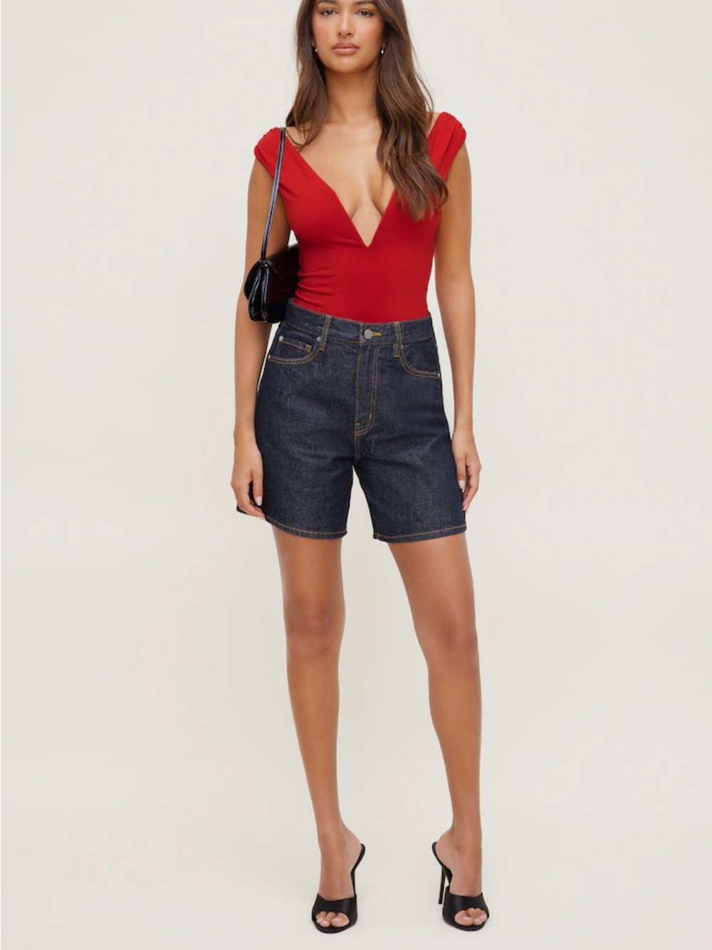 Dynamite Dark Blue Denim High-Rise Shorts
